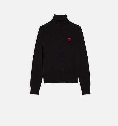 Ami Paris Ami De Coeur Turtleneck Women's Sweaters Black | ami-NZ592