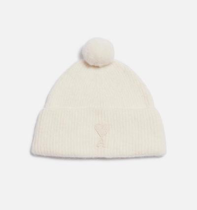Ami Paris Ami De Coeur with Pom Pom Beanies Beige | ami-NZ429