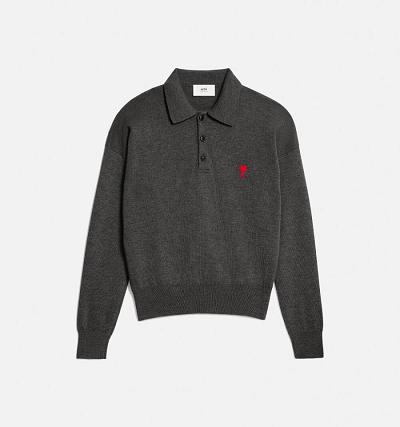 Ami Paris Ami De Cœur Polo Men's Polo Shirts Grey | ami-NZ229