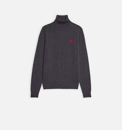 Ami Paris Ami De Cœur Turtlencek Men's Sweaters Grey | ami-NZ443