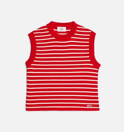 Ami Paris Ami Embroidery Sleeveless Sailor Men's Sweaters Red | ami-NZ588