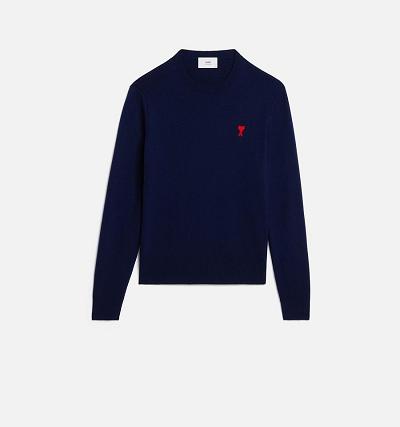 Ami Paris Ami de Coeur Crewneck Men's Sweaters Navy | ami-NZ103