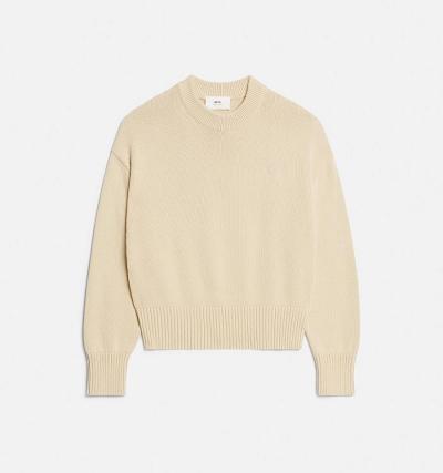 Ami Paris Ami de Coeur Crewneck Men's Sweaters Beige | ami-NZ501