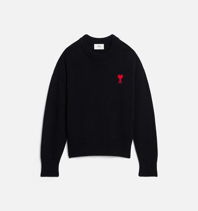 Ami Paris Ami de Coeur Crewneck Men's Sweaters Black | ami-NZ559
