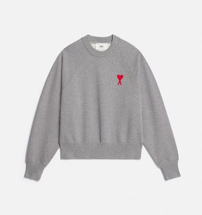 Ami Paris Ami de Coeur Crewneck Men's Sweatshirts Grey | ami-NZ561