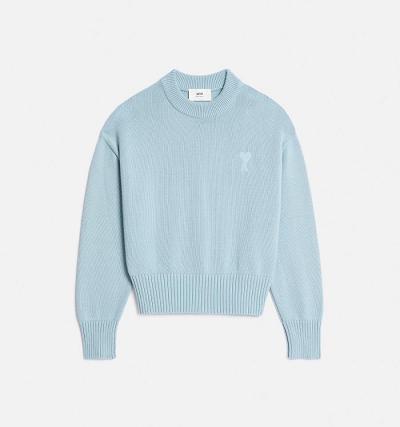 Ami Paris Ami de Coeur Crewneck Men's Sweaters Blue | ami-NZ624
