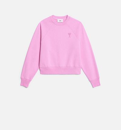 Ami Paris Ami de Coeur Crewneck Women's Sweatshirts Pink | ami-NZ336