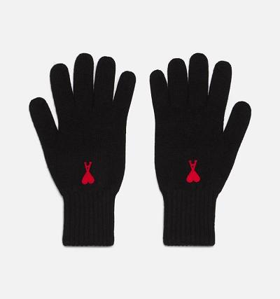 Ami Paris Ami de Coeur Gloves Black | ami-NZ540