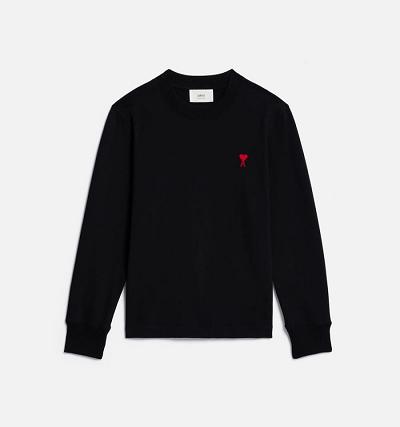 Ami Paris Ami de Coeur Long Sleeves Men's T Shirts Black | ami-NZ476