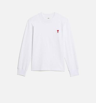 Ami Paris Ami de Coeur Long Sleeves Women's T Shirts White | ami-NZ488