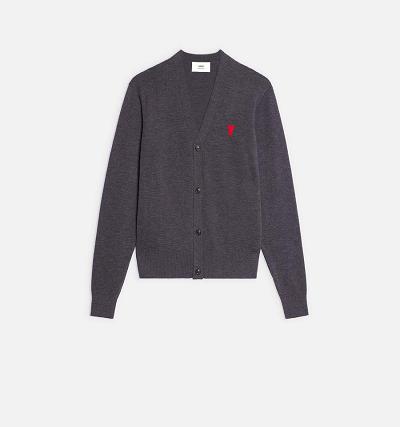 Ami Paris Ami de Coeur Men's Cardigans Grey | ami-NZ239