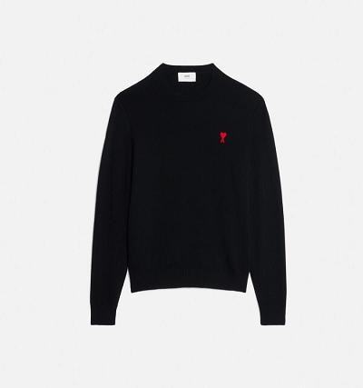 Ami Paris Ami de Coeur Men's Sweaters Black | ami-NZ315