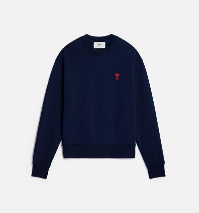 Ami Paris Ami de Coeur Men's Sweatshirts Navy | ami-NZ581