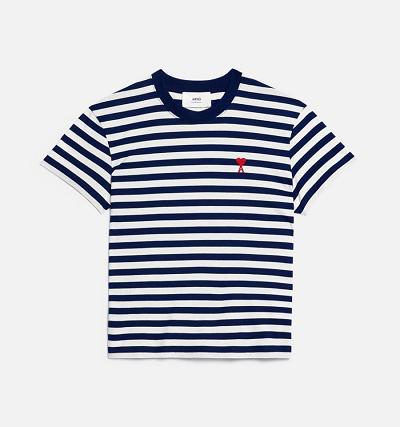 Ami Paris Ami de Coeur Men's T Shirts White / Navy | ami-NZ608