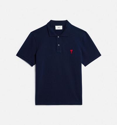 Ami Paris Ami de Coeur Polo Men's Polo Shirts Navy | ami-NZ173
