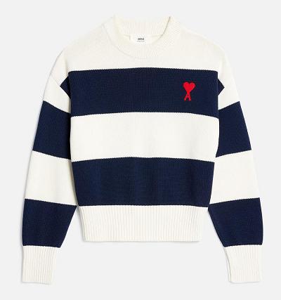Ami Paris Ami de Coeur With Rugby Stripes Women's Sweaters Navy / White | ami-NZ546