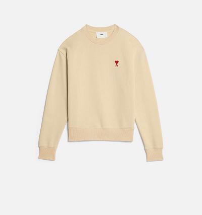 Ami Paris Ami de Coeur Women's Sweatshirts Beige | ami-NZ215
