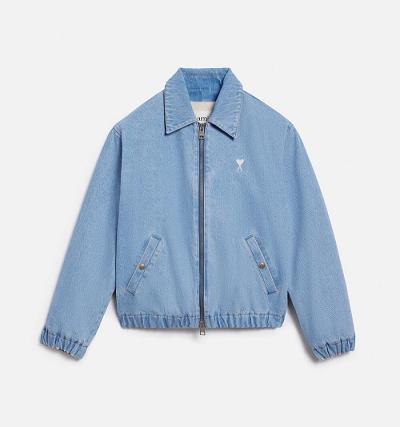 Ami Paris Ami de Cœur Zipped Denim Men's Jackets Blue | ami-NZ496