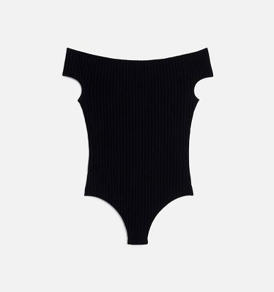 Ami Paris Bare Shoulder Bodysuit Women's T Shirts Black | ami-NZ200