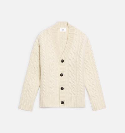 Ami Paris Cable Knitted Men's Cardigans Beige | ami-NZ556