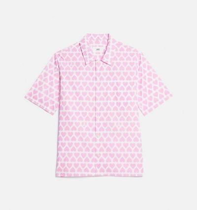 Ami Paris Camp Collar Men's Shirts Pink | ami-NZ219