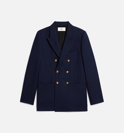 Ami Paris Double Breasted Men's Jackets Navy | ami-NZ318