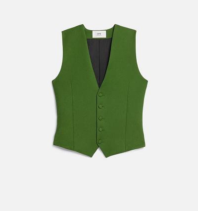 Ami Paris Fitted Sleeveless Women's Jackets Green | ami-NZ565