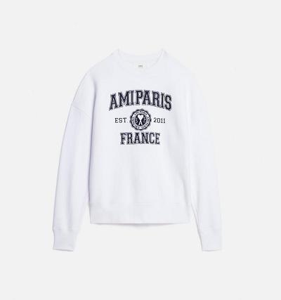Ami Paris France Crewneck Men's Sweatshirts White | ami-NZ282