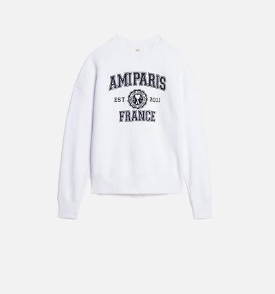 Ami Paris France Crewneck Women's Sweatshirts White | ami-NZ353