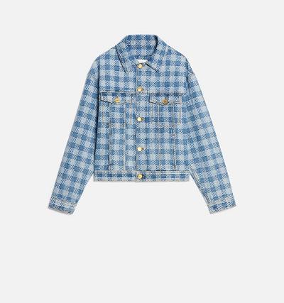 Ami Paris Gingham Boxy Fit Denim Women's Jackets Blue | ami-NZ346