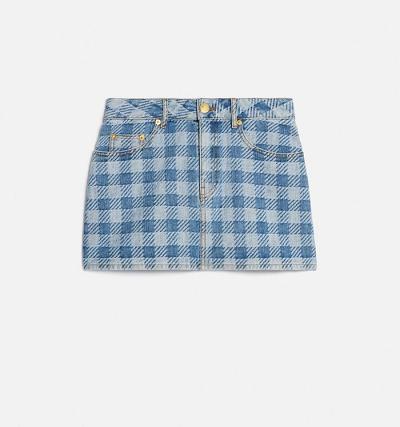 Ami Paris Gingham Pattern Jacquard Mini Women's Denim Blue | ami-NZ477