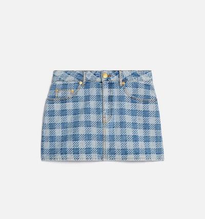 Ami Paris Gingham Pattern Jacquard Mini Women's Skirts Blue | ami-NZ524