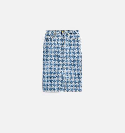 Ami Paris Gingham Pattern Jacquard Pencil Women's Skirts Blue | ami-NZ246