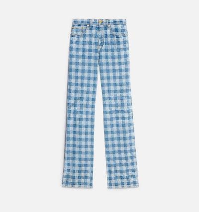 Ami Paris Gingham Pattern Jacquard Women's Jeans Blue | ami-NZ302