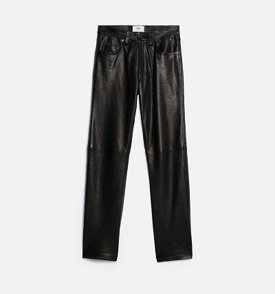 Ami Paris Leather Straight Fit Men's Pants Black | ami-NZ210