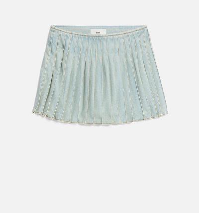 Ami Paris Pleated Women's Denim Blue | ami-NZ221