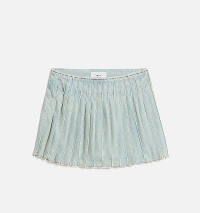 Ami Paris Pleated Women's Skirts Light Blue | ami-NZ373