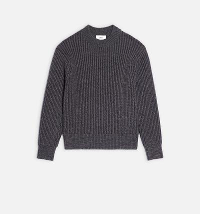 Ami Paris Round Collar Ribbed Men's Sweaters Grey | ami-NZ130