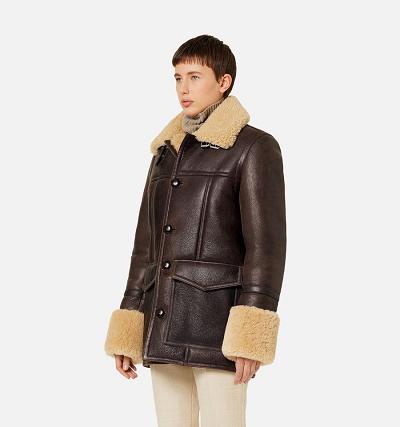 Ami Paris Shearling Buttoned Women's Jackets Brown | ami-NZ337
