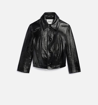 Ami Paris Short Leather Buttoned Women's Jackets Black | ami-NZ627