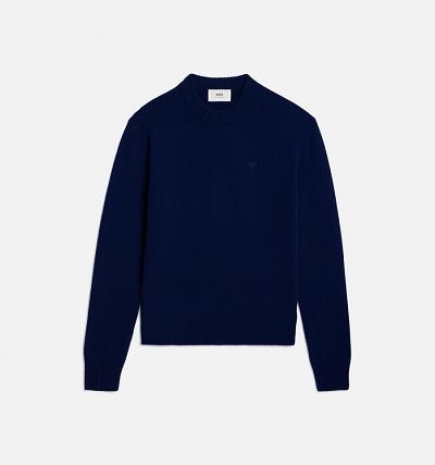 Ami Paris Tonal Ami de Coeur Crewneck Men's Sweaters Navy | ami-NZ241