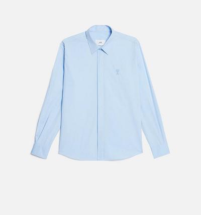 Ami Paris Tonal Ami de Coeur Men's Shirts Blue | ami-NZ153
