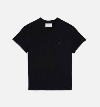 Ami Paris Tonal Ami de Coeur Men's T Shirts Black | ami-NZ517