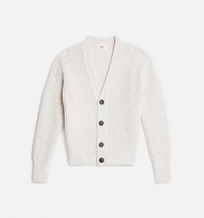 Ami Paris Waffle Knit Men's Cardigans White | ami-NZ395