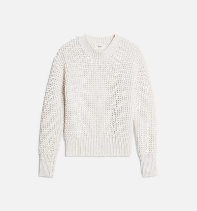 Ami Paris Waffle Knit Men's Sweaters White | ami-NZ179