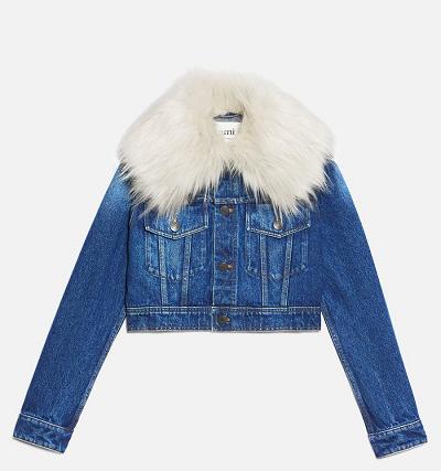 Ami Paris With Synthetic Fur Collar Women's Denim Blue | ami-NZ491