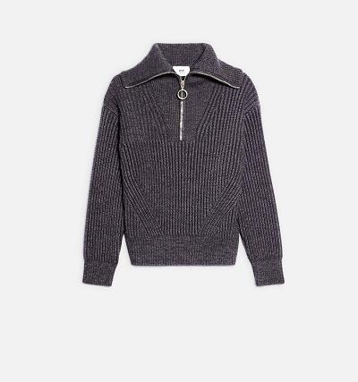 Ami Paris Zipped Collar Ribbed Jumper Men's Sweaters Grey | ami-NZ599