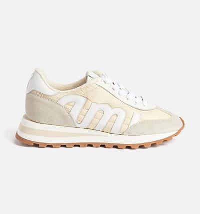 Ami Paris logo-patch panelled Men's Shoes Beige | ami-NZ157
