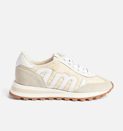 Ami Paris logo-patch panelled Women's Sneakers Beige | ami-NZ616